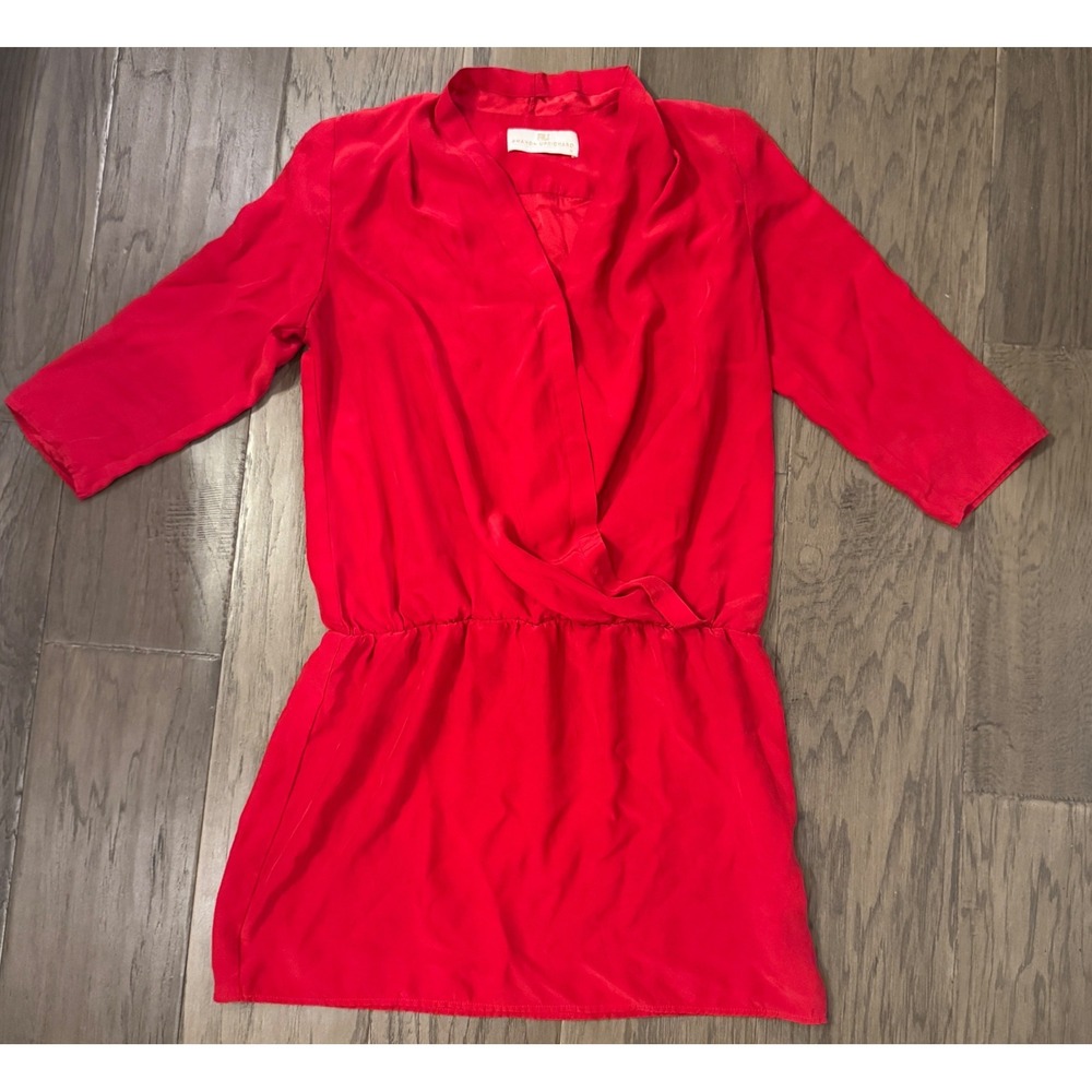 Vintage Amanda Uprichard Red 100% Silk Wrap Front Mini Dress Womens Size M